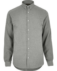 River Island Grey Flannel Long Sleeve Slim Shirt
