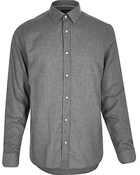 River Island Grey Smart Flannel Long Sleeve Shirt
