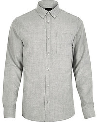 River Island Light Grey Flannel Slim Shirt