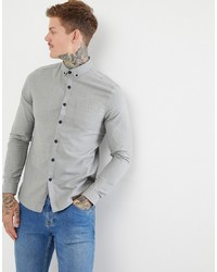 ASOS DESIGN Regular Fit Flannel Shirt In Grey