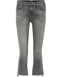 Mother The Insider Crop High Rise Flared Jeans Gray