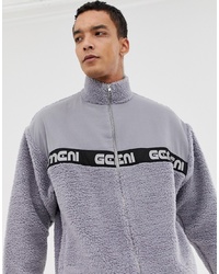 ASOS DESIGN Oversized Track Jacket In Borg With Slogan Taping Detail