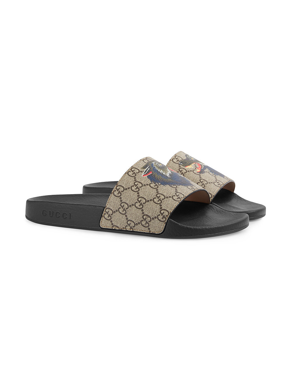 Gucci Gg Supreme Slides With Wolf, $308 | farfetch.com | Lookastic