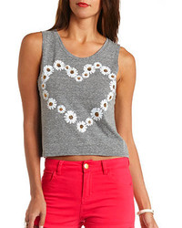 Charlotte Russe Heart Shaped Daisy Chain Graphic Crop Top