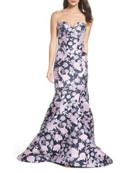 Mac Duggal Floral Jacquard Strapless Mermaid Gown