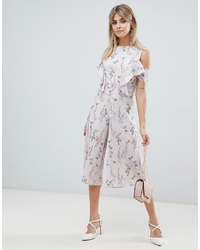Love Ditsy Floral Print Skater Jumpsuit With Ruffle Detail