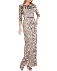 Grey Floral Lace Evening Dress