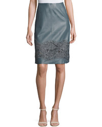 Lafayette 148 New York Tatiana Floral Lace Leather Skirt Earl Gray