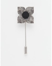 Asos Brand Flower Lapel Pin In Gray Felt