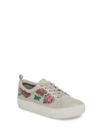 Grey Floral Leather Low Top Sneakers