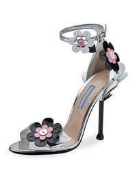 Prada Floral Ankle Wrap 110mm Sandal Argento