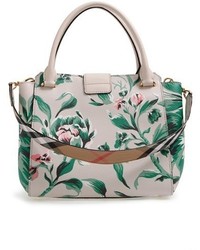 Burberry Medium Buckle Floral Calfskin Leather Tote Green