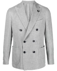 Grey Floral Linen Double Breasted Blazer
