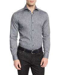 Ermenegildo Zegna Floral Print Long Sleeve Sport Shirt Gray