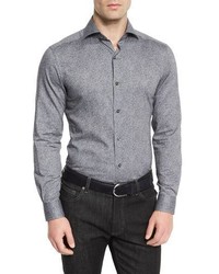 Ermenegildo Zegna Floral Print Long Sleeve Sport Shirt Gray