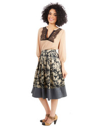 Grey Floral Midi Skirt