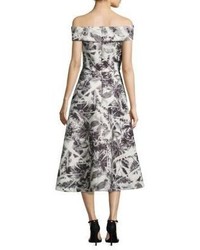 Theia Floral Printed Off The Shoulder Tea Dress