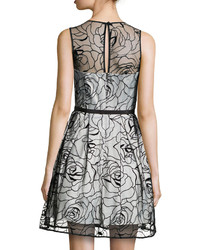 Eliza J Floral Design Fit Flare Dress Gray