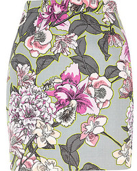 River Island Grey Floral Pink A Line Mini Skirt
