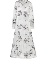 Grey Floral Satin Midi Dress