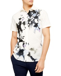 Topman Slim Fit Floral Front Short Sleeve Button Up Shirt