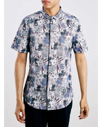 Topman Pixelated Digital Floral Print Short Sleeve Smart Shirt