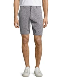 Neiman Marcus Linen Blend Floral Print Shorts Gray