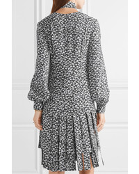 Michael Kors Michl Kors Collection Fringed Floral Print Silk Crepe Dress Gray