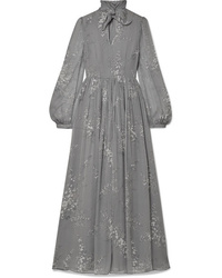 Grey Floral Silk Maxi Dress