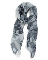 Grey Floral Silk Scarf
