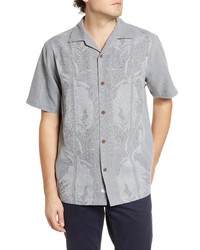 Grey Floral Silk Short Sleeve Shirt