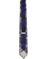 Dries Van Noten Gray Navy Floral Tie