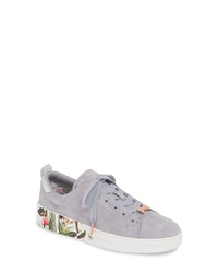 Grey Floral Suede Low Top Sneakers