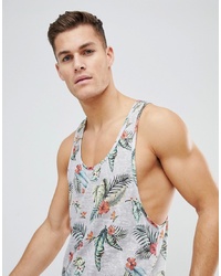 ASOS DESIGN Extreme Racer Back Vest With Hawaiian Tropical Floral Print In Linen Look Fabric