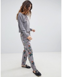 Grey Floral Tapered Pants