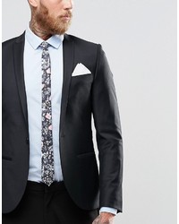 Asos Brand Floral Tie And Plain Pocket Square Pack Save 17%