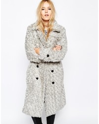 Story Of Lola Longline Teddy Bear Faux Fur Coat In Textured Fur