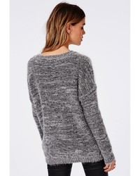 Missguided Dayo Fluffy Chain Neck Detail Sweater Silver Grey