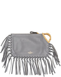 Valentino Zodiac Fringe Leather Clutch Bag Gray Scorpio