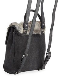 Adrienne Landau Rabbit Fur Canvas Mini Backpack Gray
