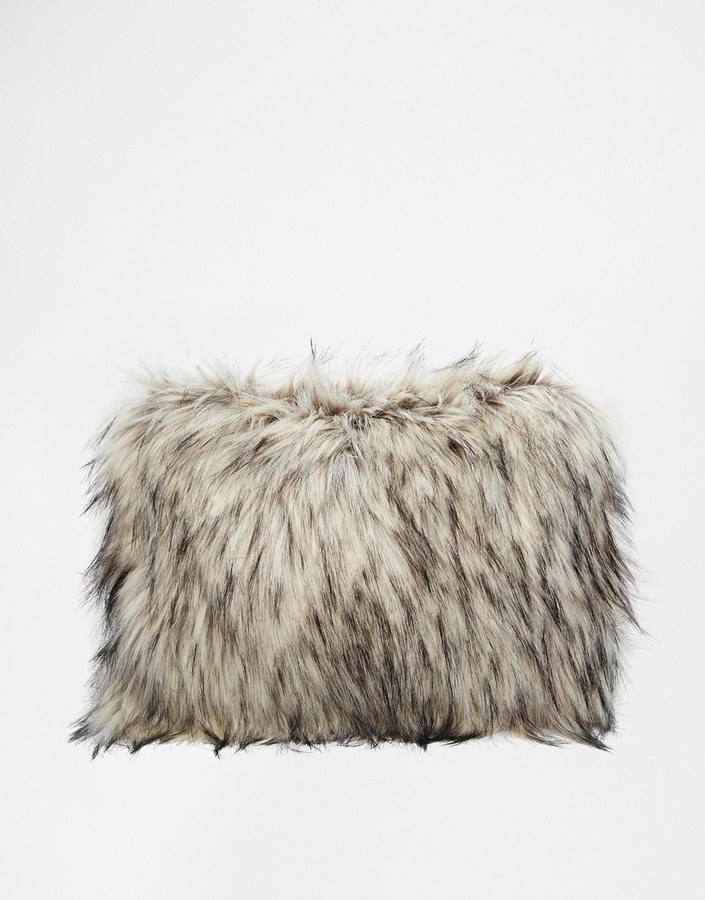 grey fur clutch bag