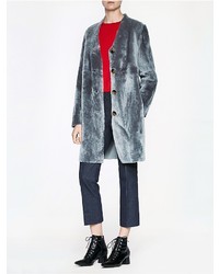 Calvin Klein Platinum Shearling Reversible Long Coat