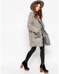 Asos Collection Coat With Faux Fur Body And Contrast Collar
