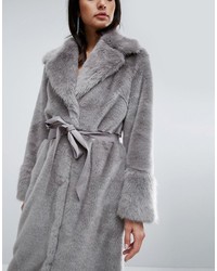 Asos Faux Fur Coat With Oversized Collar And Belt