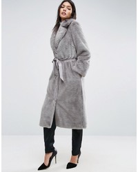 Asos Faux Fur Coat With Oversized Collar And Belt