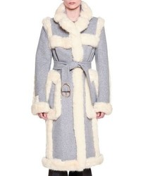 Stella McCartney Fur Free Fur Shearling Long Coat Felt Gray