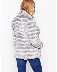 Influence Striped Boxy Faux Fur Coat