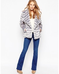 Influence Striped Boxy Faux Fur Coat