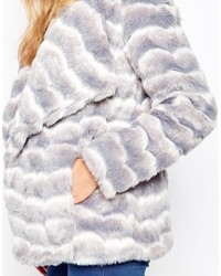 Influence Striped Boxy Faux Fur Coat