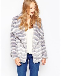 Influence Striped Boxy Faux Fur Coat